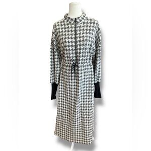 ME+EM Houndtooth Jacquard Cotton-Blend Maxi Long Sleeve‎ Dress US 12